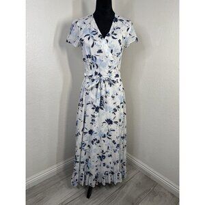 Polo Ralph Lauren Womens Floral Wrap Dress Size 6 100% Cotton Blue & White